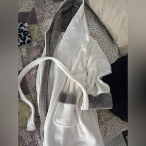 Cozy White and Gray Hooded Robe